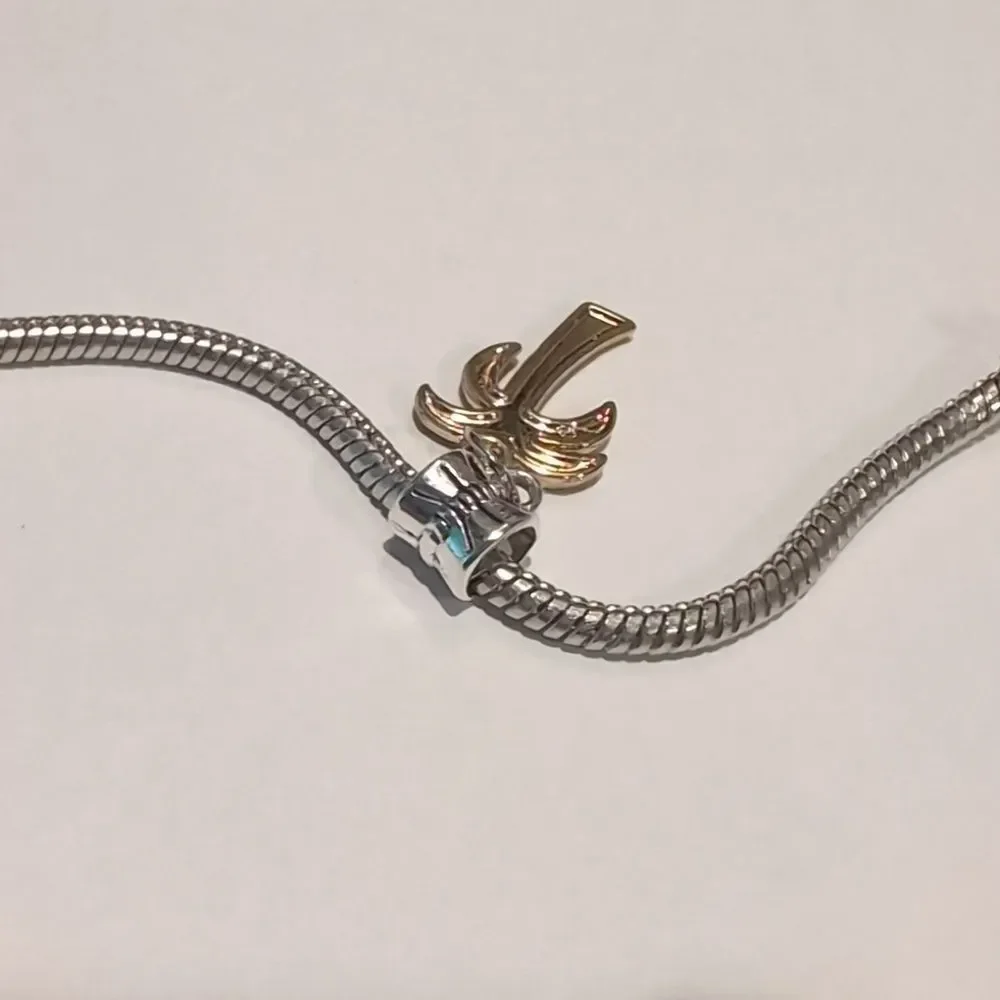 Silver Gold Palm Tree Enamel Dangle Charm for‎ Pandora Style Bracelet - Picture 4 of 4
